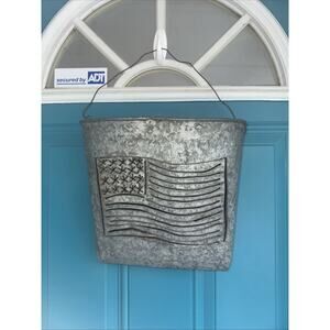 Galvanized metal American flag carved Rustic door hanger Pocket large handmade